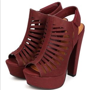 Nubuck Peep Toe Caged Platform Chunky Heel Sandal.